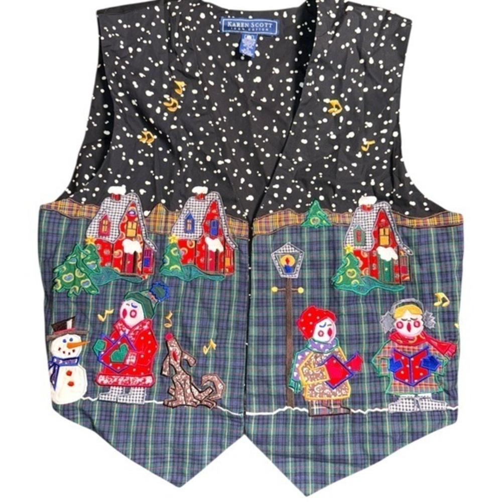 Vtg  Karen Scott Christmas Vest  Tartan Plaid Patchwork